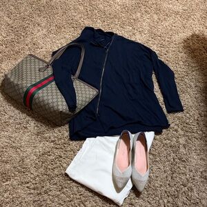 Women’s Navy Zip-Front Sweater - Lightweight Casual Layer size L